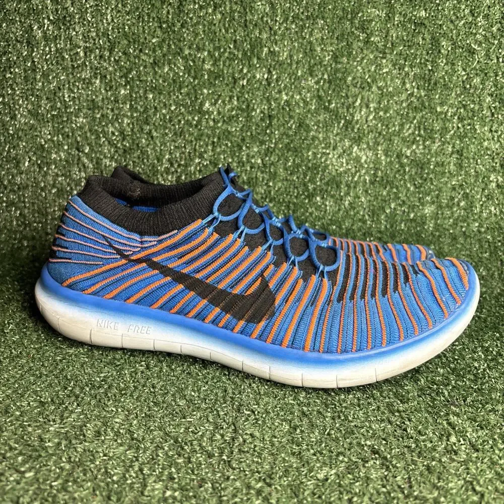 Nike Free RN Motion Flyknit Shoes Men 11.5 Running Blue Orange 834584-401